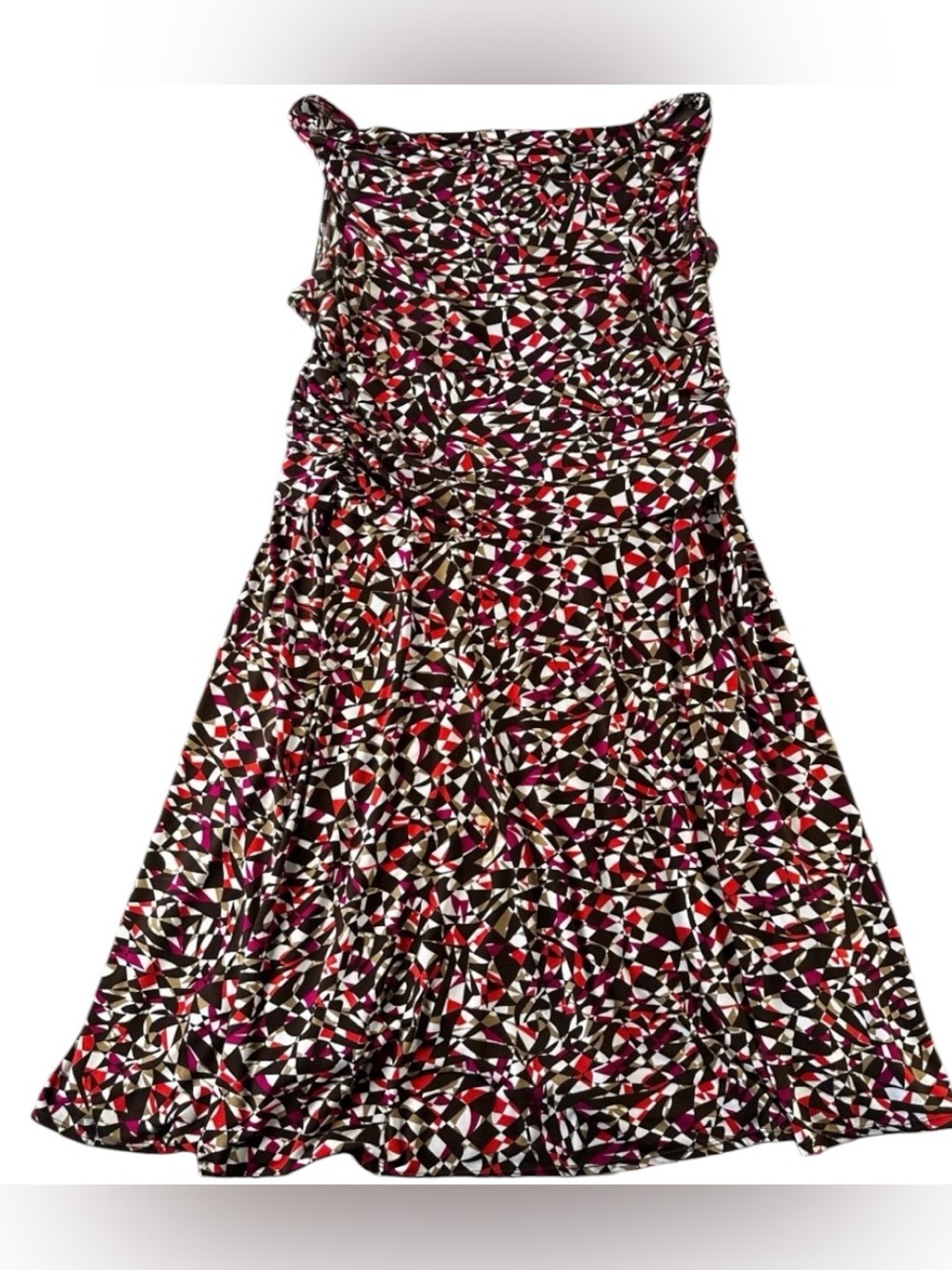 George Stretch Womens XL 16/18 Midi Dress Abstract Print Sleeveless Ruched